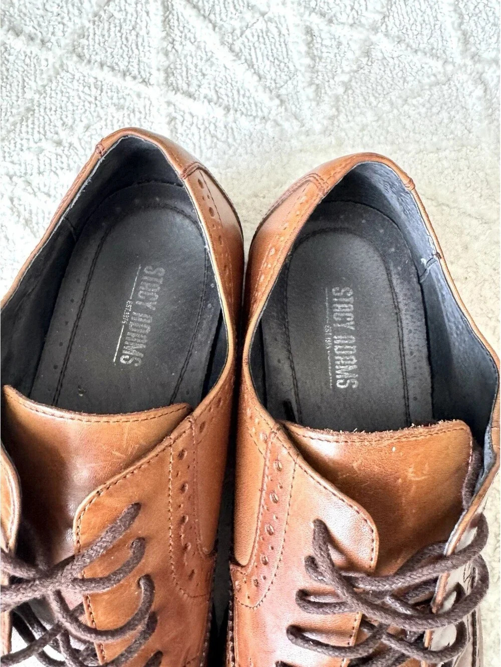 Stacy Adams Cognac Brown Leather Wingtip Oxford Dress Shoes Lace-Up Men Sz 11.5M